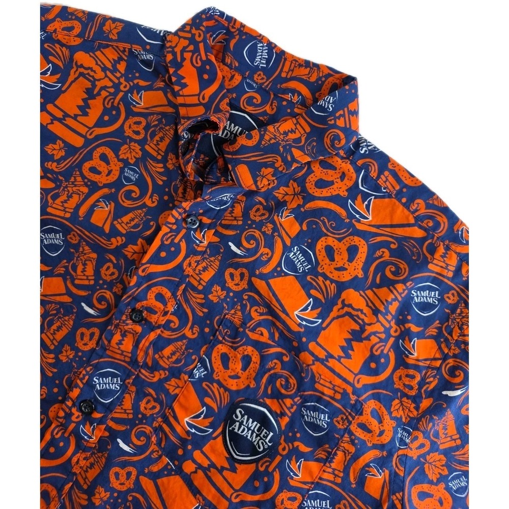 Samuel Adams Tropical Print Short Sleeve Button Down Shirt M Orange And Blue